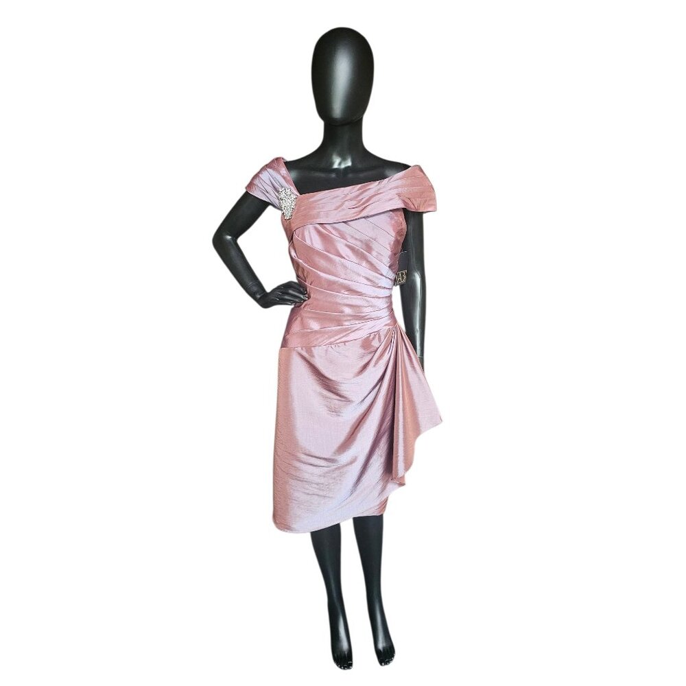 NWOT Iridescent Rose Taffeta Asymmetrical Off Shoulder Cocktail Dress - Jade